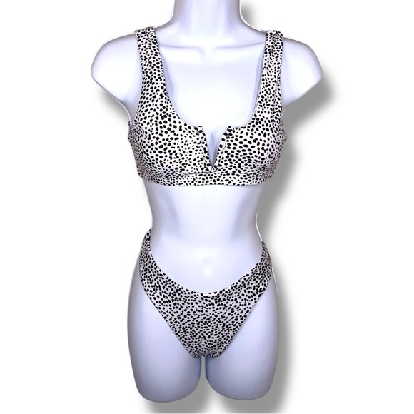 XS/S Black White Dot Print Swimsuit Animal Print Stretch XS Top Small Bottom - Picture 1 of 13